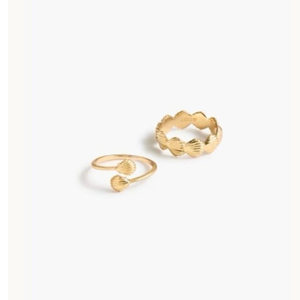 J Crew NWT Gold Plated Seashell Ring Set Size 6